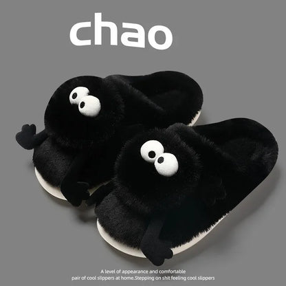 New Funny Slippers Women Plush Shoes Soft Bottom Home Cotton Shoes Woman Flip Flops Cute Cartoon Girls Furry Slippers
