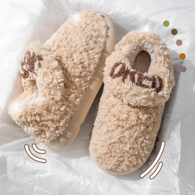 Cotton slippers for women, autumn and winter indoor home, soft bottom for warmth, plush cotton slippers for women, winter