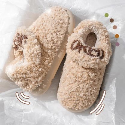 Cotton slippers for women, autumn and winter indoor home, soft bottom for warmth, plush cotton slippers for women, winter