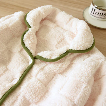 Thickened Flannel Sleepwear Long Sleeve Home Clothes Set for Couples Autumn Winter Warm Home Clothes Polyester Fiber