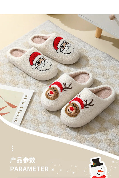 Christmas Slippers Women's Men Home Bedroom Shoes Winter Men's Female Indoor Plush Soft Fluffy Living Room Floor Flip Flops