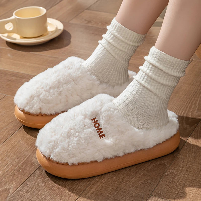 Litfun Winter Fluffy Women's Slippers Soft Sole Non-slip Indoor Slides Leisure Furry Warm Cozy House Cotton Slippers For Women