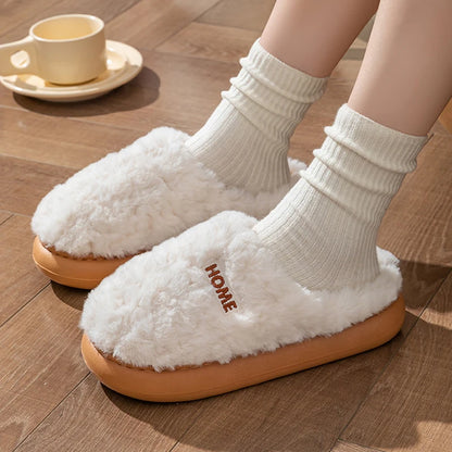 Litfun Winter Fluffy Women's Slippers Soft Sole Non-slip Indoor Slides Leisure Furry Warm Cozy House Cotton Slippers For Women