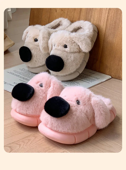 Children's Plush Slippers Anti-Slip Warm Home Indoor Wear Dog Cartoon Soft Soles Comfortable Cotton Slippers for Boys And Girls