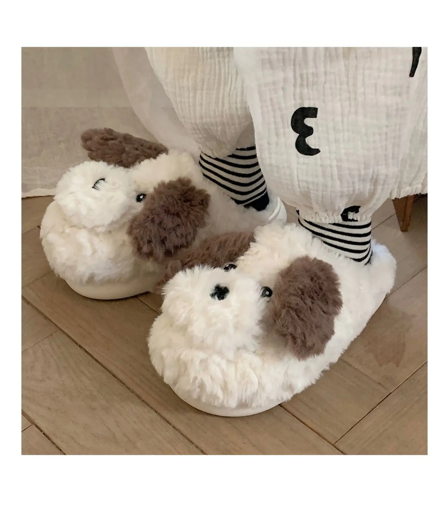 Short Fur Slippers for Women Winter Warm Furry Cozy Cotton Shoes for Home Indoor Cute Dog Couples Antiskid Slippers