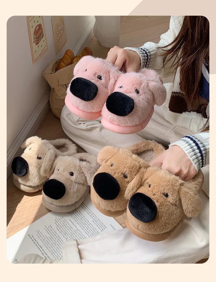 Children's Plush Slippers Anti-Slip Warm Home Indoor Wear Dog Cartoon Soft Soles Comfortable Cotton Slippers for Boys And Girls