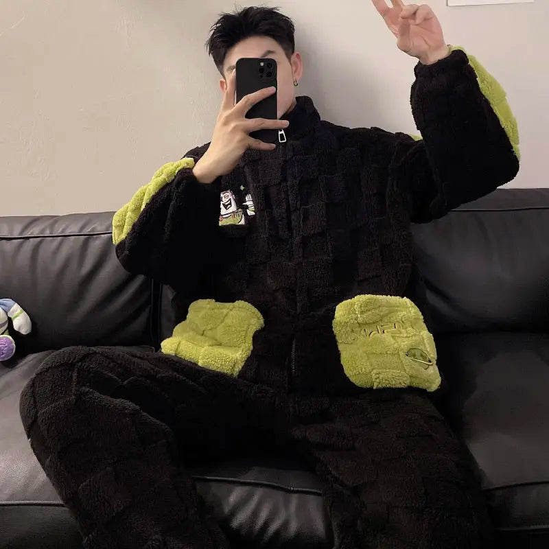2025 Autumn Winter Coral Fleece Thickened Flannel Sleepwear Home Clothes Set for Men Breathable Long Sleeve Long Pants Pajamas