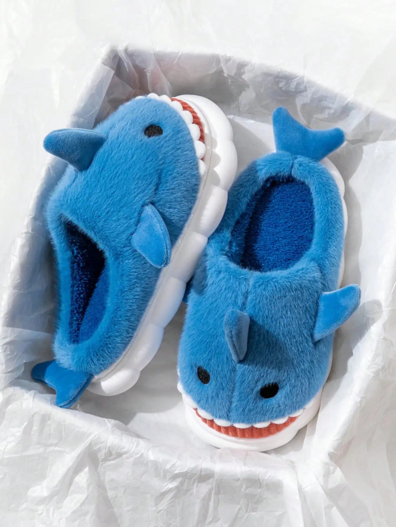 Men's Home Slippers Autumn and Winter New Interesting Cartoon Shark Plaid Cotton Slippers