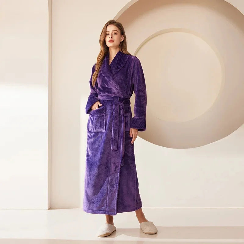 Couple's Oversize Plush Robe Coral Fleece Sleepwear Autumn Winter Home Comfortable Bathrobe for Men And Women