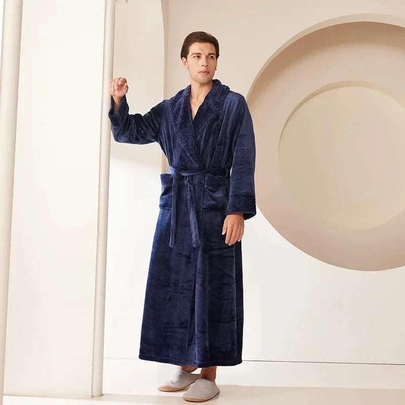 Couple's Oversize Plush Robe Coral Fleece Sleepwear Autumn Winter Home Comfortable Bathrobe for Men And Women