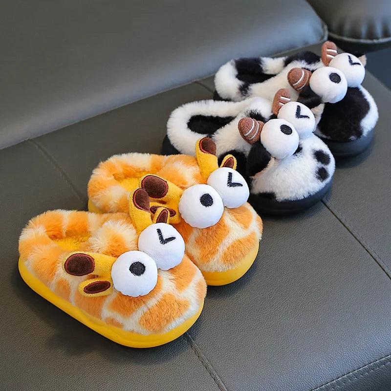 2024 New Style Children's Cotton Slippers Indoor Home Use Fall/Winter Anti-Slip Cute Little Cow Slippers Outer Wear PVC Material