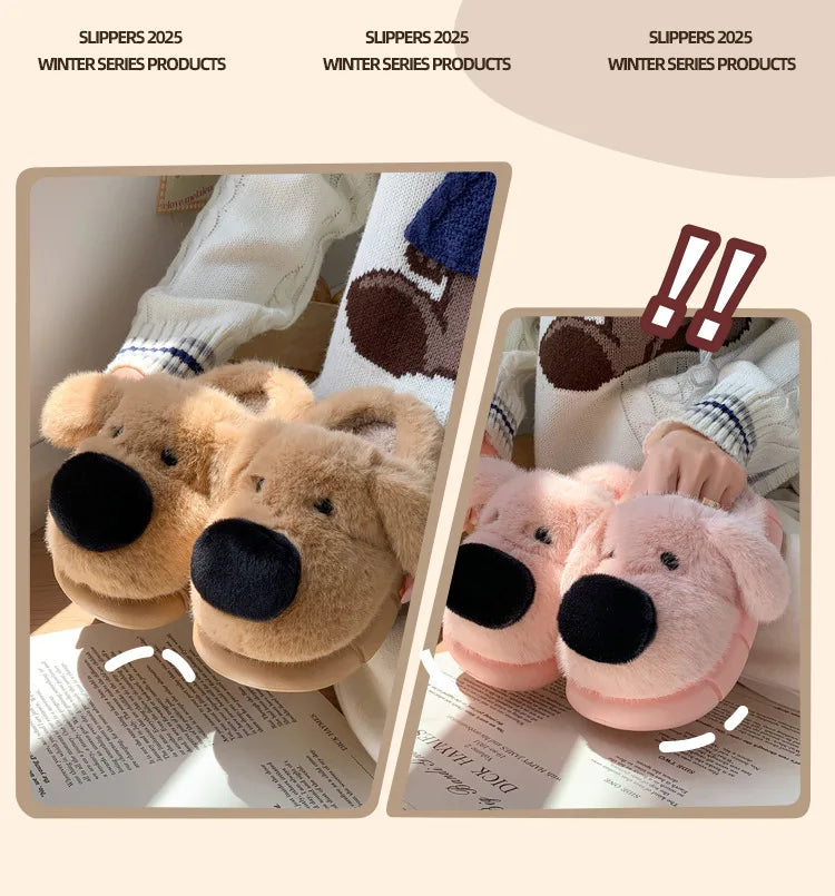 Children's Plush Slippers Anti-Slip Warm Home Indoor Wear Dog Cartoon Soft Soles Comfortable Cotton Slippers for Boys And Girls