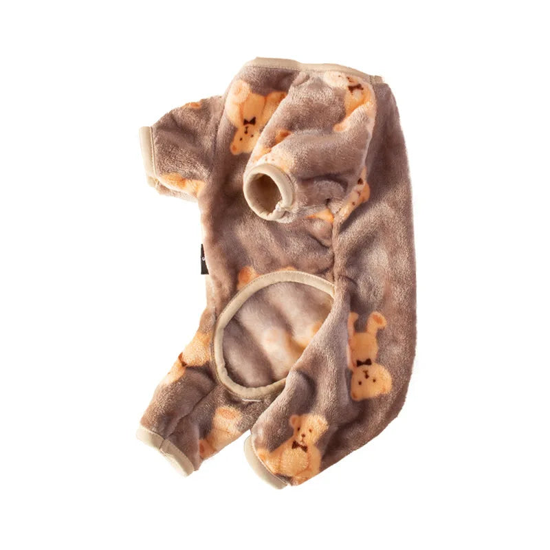 Adorable Bear Print Pet Onesie Sweater Soft Flannel Four-Legged Suit for Dogs And Cats Autumn Winter Pet Clothing