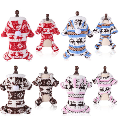 Winter Dog Christmas Jumpsuit Clothes Warm Plush Pet Pajamas for Small Medium Dogs Cats Overalls Puppy York Chihuahua Onesies