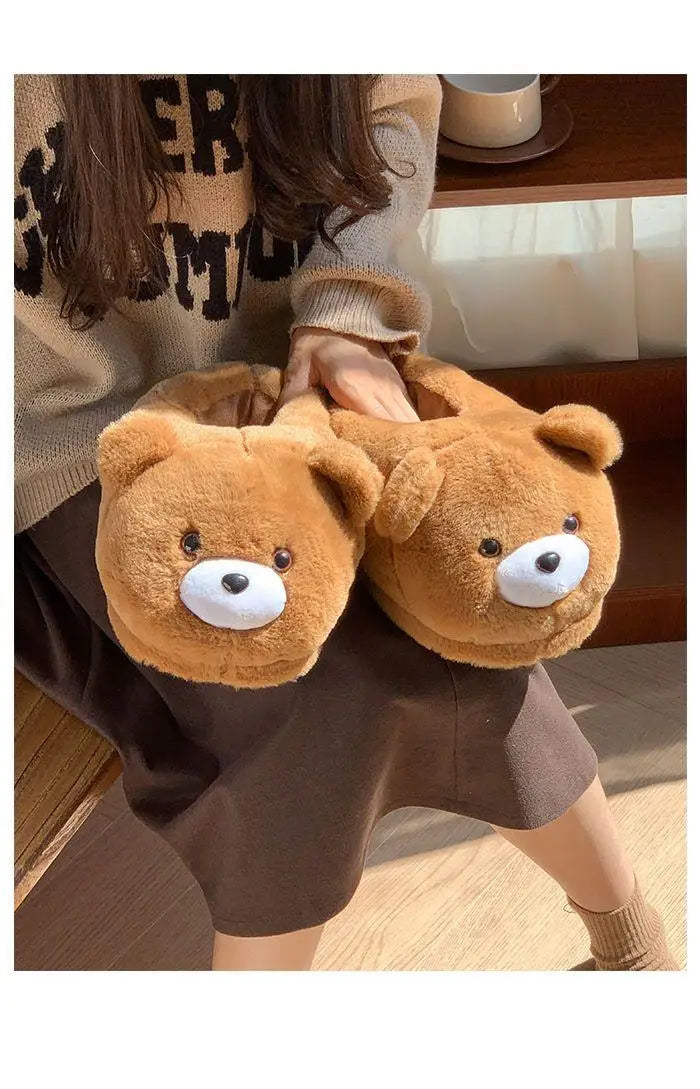 2025 Women's Home Slippers Sweet Fluffy Rainbow Bear Lady slippers indoor Anti slip lightweight keep warm Winter House Shoes 44