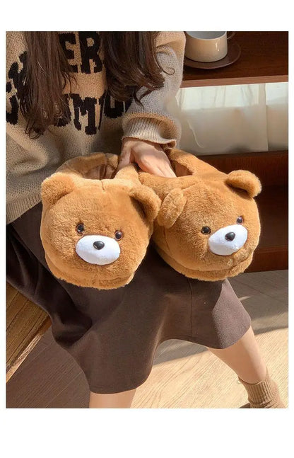 2025 Women's Home Slippers Sweet Fluffy Rainbow Bear Lady slippers indoor Anti slip lightweight keep warm Winter House Shoes 44