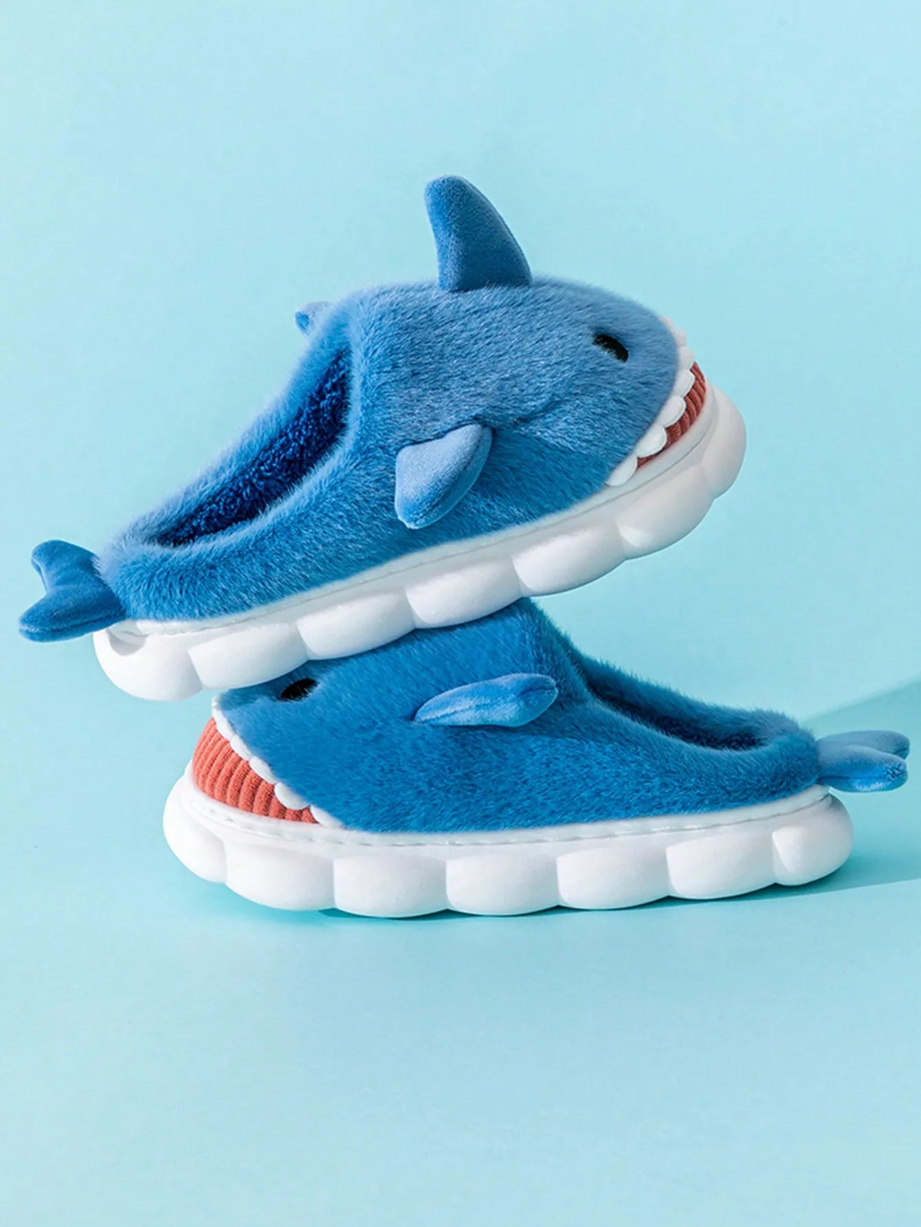 Men's Home Slippers Autumn and Winter New Interesting Cartoon Shark Plaid Cotton Slippers