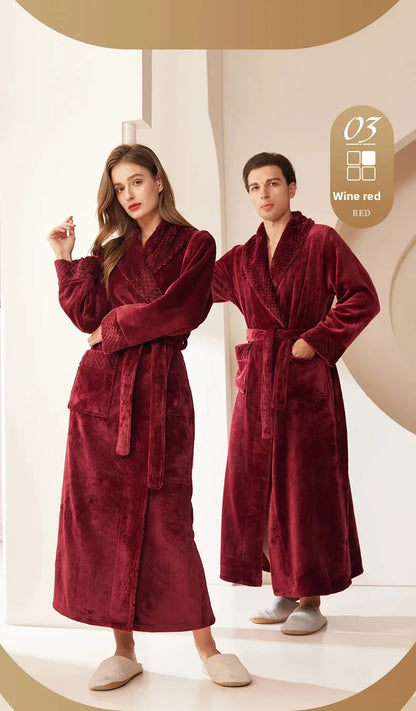 Couple's Oversize Plush Robe Coral Fleece Sleepwear Autumn Winter Home Comfortable Bathrobe for Men And Women