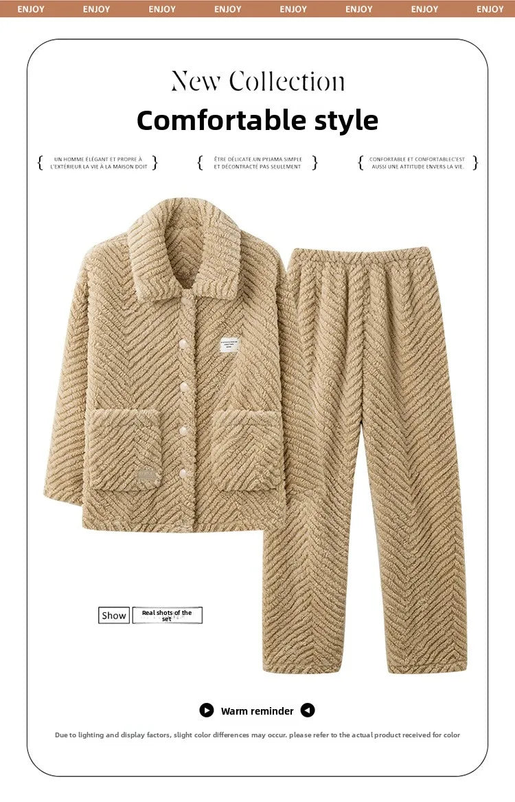Warm Flannel Sleepwear Set for Women Long Sleeve Long Pants Casual Collar Can Be Worn outside Home Clothes Winter Collection