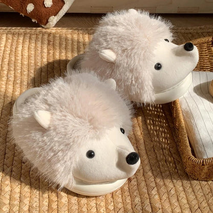 Cute Creative Fun Hedgehog Design Women Winter New Slippers Casual Soft Heel Platform Fur Warm Indoor Comfortable Home Slippers
