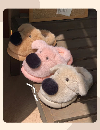 Children's Plush Slippers Anti-Slip Warm Home Indoor Wear Dog Cartoon Soft Soles Comfortable Cotton Slippers for Boys And Girls