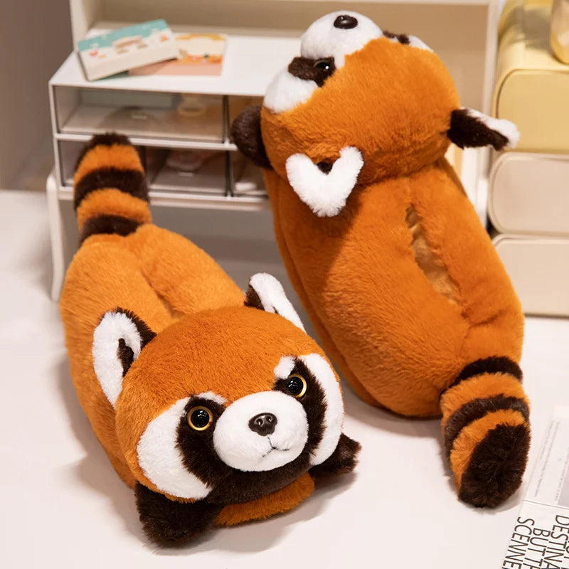 Cute Red Panda Fox Shoes Women Men Winter Slippers Warm Plush Soft Sole Girls Indoor Home Floor Slipper Women Cartoon Footwear