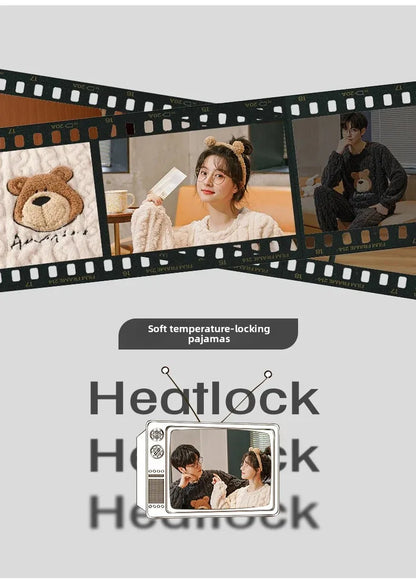 Thickened Coral Fleece Long Sleeve Sleepwear for Couples Spring Autumn Winter Flannel Warm Home Clothes Men Women Winter Home Py