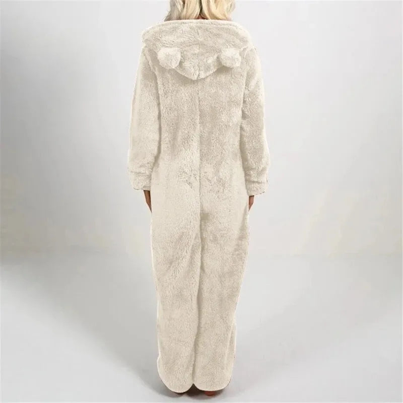 Thickened Furry Onesies for Adults Women Fashion Fleece Sleepwear Hood Sets Pajamas for Winter Women Velvet Warm Pyjamas