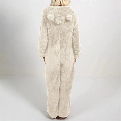 Thickened Furry Onesies for Adults Women Fashion Fleece Sleepwear Hood Sets Pajamas for Winter Women Velvet Warm Pyjamas