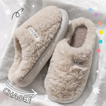 Litfun Winter Fluffy Women's Slippers Soft Sole Non-slip Indoor Slides Leisure Furry Warm Cozy House Cotton Slippers For Women