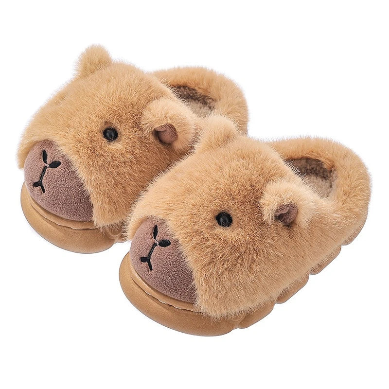 Cute Capybara Cotton Slippers for Children Winter 2025 New Warm Fluffy Home Shoes for Anti Slip Plush Slippers for Children