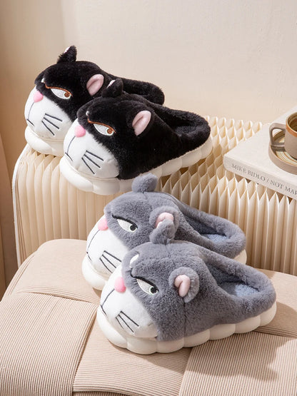 Men's Home Slippers New Cotton Slippers Couple Winter New Cute Cat Home Warm, Comfortable, Breathable Thick Bottom Thick Cotton