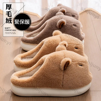 Capybara Cotton Slippers for Women Winter Fashion Platform Indoor Home Shoes Man Warm Plush Non Slip Cotton Floor Shoes Couples