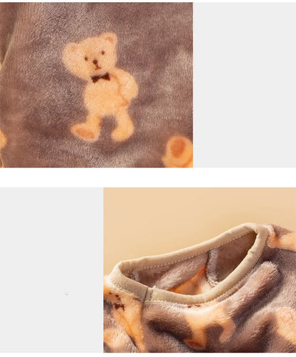 Adorable Bear Print Pet Onesie Sweater Soft Flannel Four-Legged Suit for Dogs And Cats Autumn Winter Pet Clothing