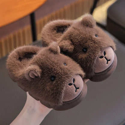 Cute Capybara Cotton Slippers for Children Winter 2025 New Warm Fluffy Home Shoes for Anti Slip Plush Slippers for Children