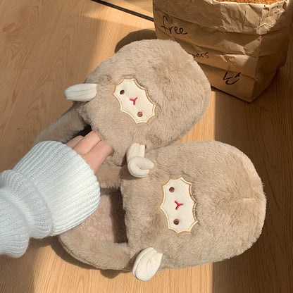 Women's Cotton Slippers Winter Home Indoor Plush Warm Anti-slip Thick Bottom Outdoor Cute Full Cover Heel Cotton Shoes