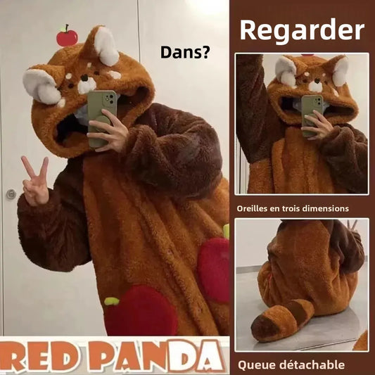 Cute Plush Bear Robe Women's Autumn Winter Coral Fleece Thickened One-Piece Sleepwear Home Clothes Robe Comfortable Homewear