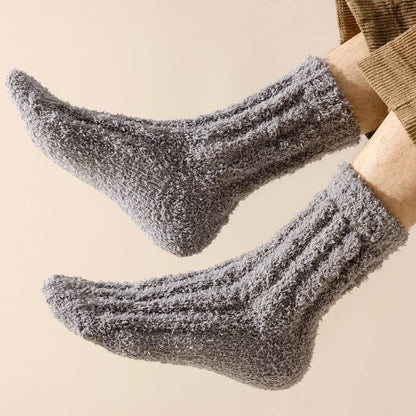 5 Pairs Coral Fleece Winter Socks Men Thick Warm Long Crew Socks Thermal  Cozy Fluffy Sleeping Socks Boys