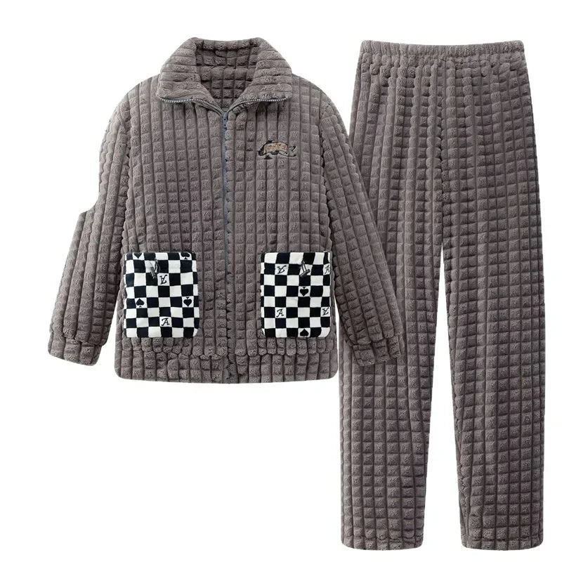 2025 Autumn Winter Coral Fleece Thickened Flannel Sleepwear Home Clothes Set for Men Breathable Long Sleeve Long Pants Pajamas