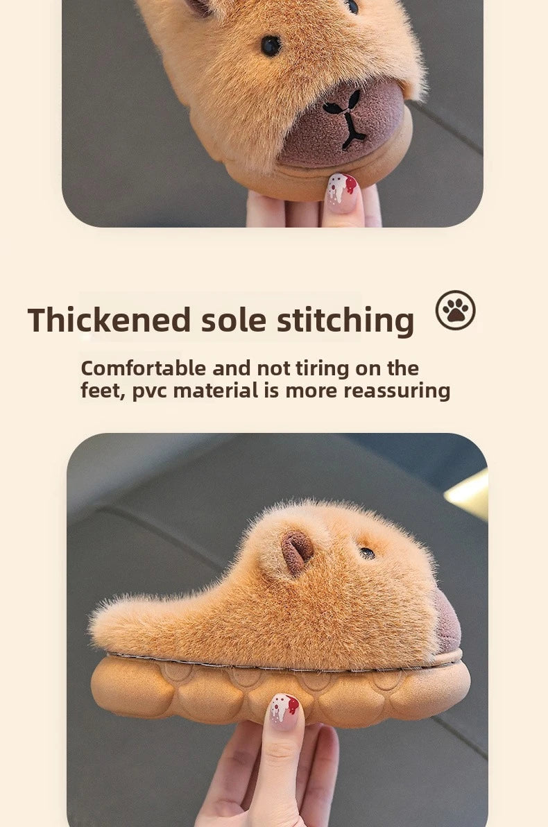 Cute Capybara Cotton Slippers for Children Winter 2025 New Warm Fluffy Home Shoes for Anti Slip Plush Slippers for Children