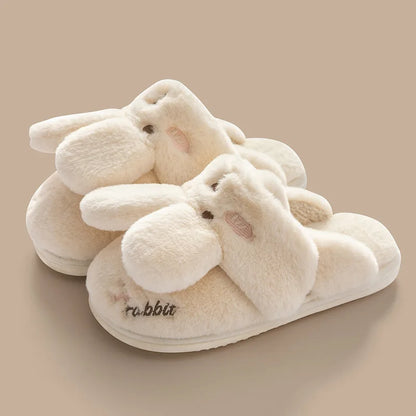 Women Winter Home Slippers Non-Slip Soft Warm House Shoes Men Ladies Indoor Bedroom Couples Cartoon Rabbit Bear Floor Slides