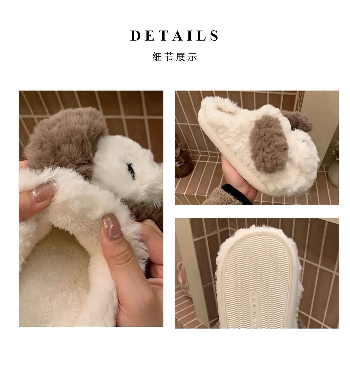 Short Fur Slippers for Women Winter Warm Furry Cozy Cotton Shoes for Home Indoor Cute Dog Couples Antiskid Slippers