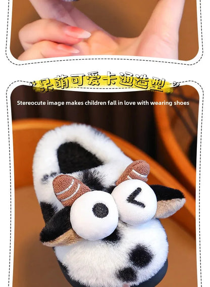 2024 New Style Children's Cotton Slippers Indoor Home Use Fall/Winter Anti-Slip Cute Little Cow Slippers Outer Wear PVC Material