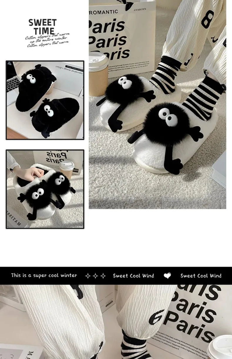 New Funny Slippers Women Plush Shoes Soft Bottom Home Cotton Shoes Woman Flip Flops Cute Cartoon Girls Furry Slippers