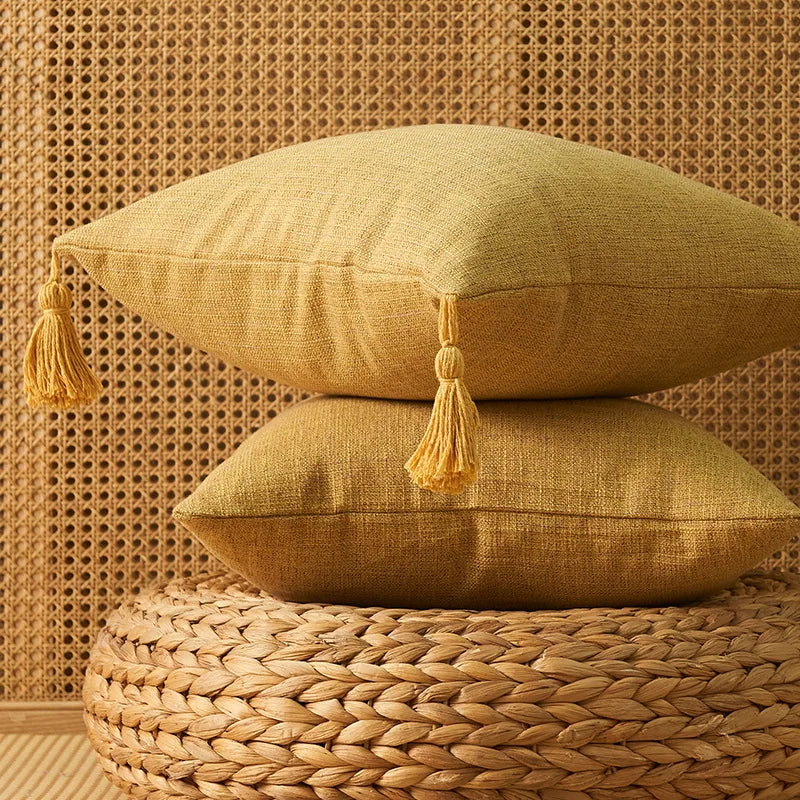 1/2Pcs Spring Throw Pillow Covers Linen Optic Sofa Tassel Pillow Cushion Cover Boho Gift Farmhouse Pillowcase Party Home Decor