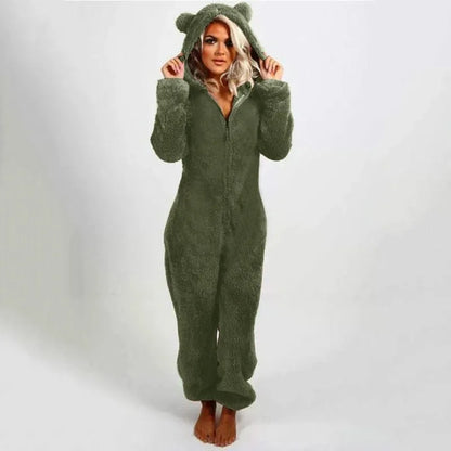 Thickened Furry Onesies for Adults Women Fashion Fleece Sleepwear Hood Sets Pajamas for Winter Women Velvet Warm Pyjamas