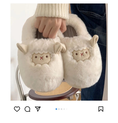 Gacimy Winter Plush Slippers For Women Cute Milk Cow Fluffy Cotton Shoes Girls Fashion Cartoon Indoor Warm Comfortable Slippers