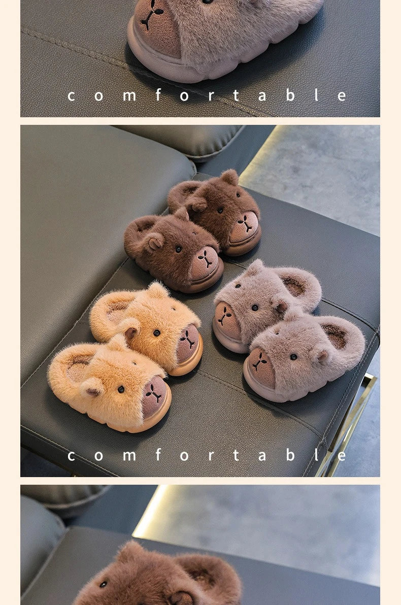 Cute Capybara Cotton Slippers for Children Winter 2025 New Warm Fluffy Home Shoes for Anti Slip Plush Slippers for Children