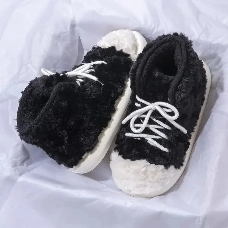 Fashionable New Winter Women's Cotton Slippers Fluffy Fleece Lined Indoor Outdoor Wearable Warm Booties Comfortable Home Shoes