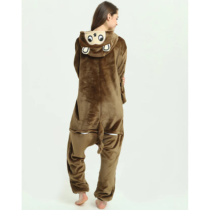 Winter Unisex Brown Monkey Cosplay Costumes Onesies Kigurumi Onesie Pajamas Adults Flannel Pyjamas Animal Sleepwear Jumpsuit